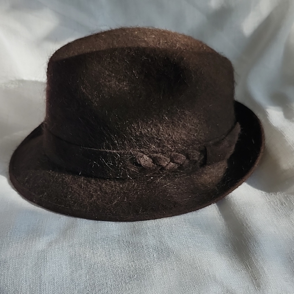 Allyn St George Vintage Camel Hair & Wool Dark Brown Narrow Rim Fedora, L, $45